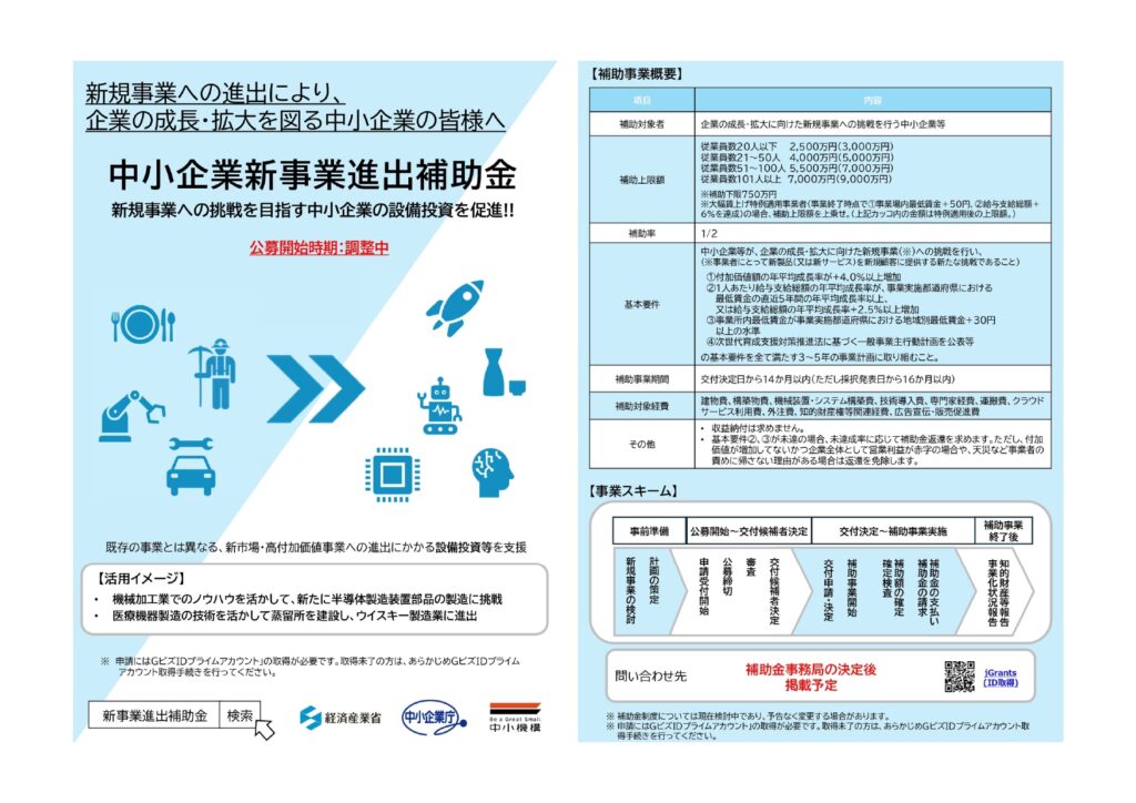 中小企業新事業進出補助金パンフレット